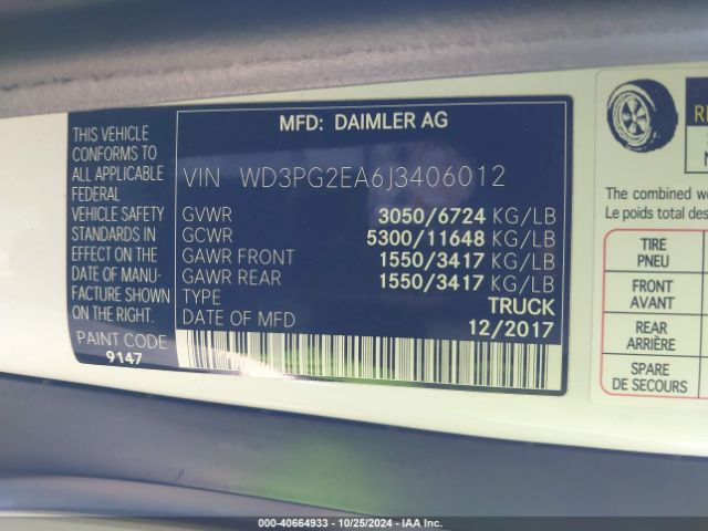 WD3PG2EA6J3406012 Mercedes-Benz Metris