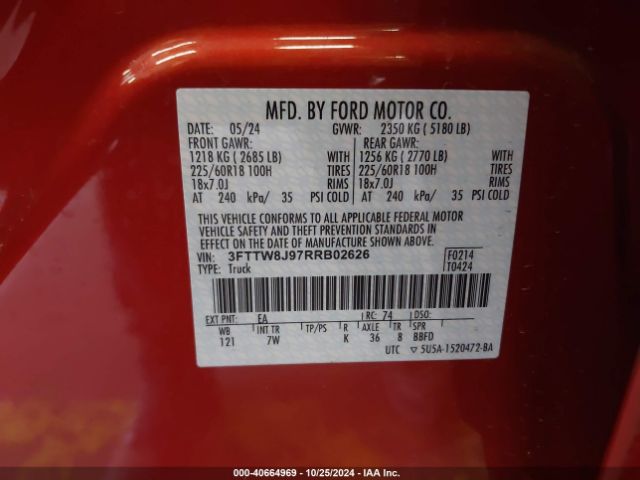 3FTTW8J97RRB02626 Ford Maverick Xlt