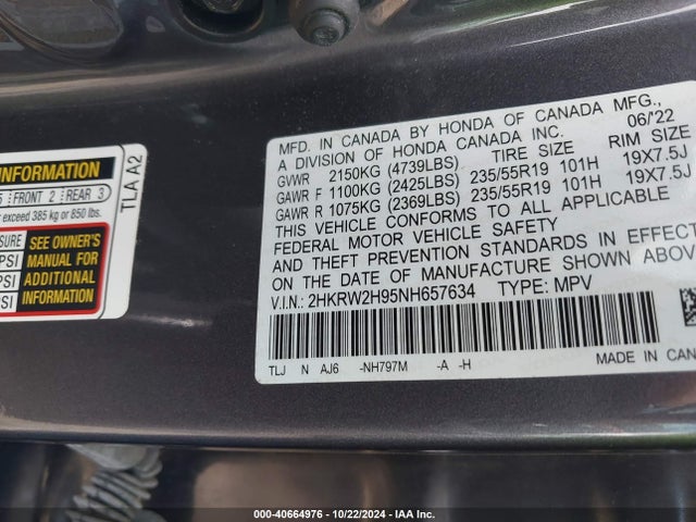 Honda Cr-v Awd Touring 2022 2HKRW2H95NH657634 Image 9