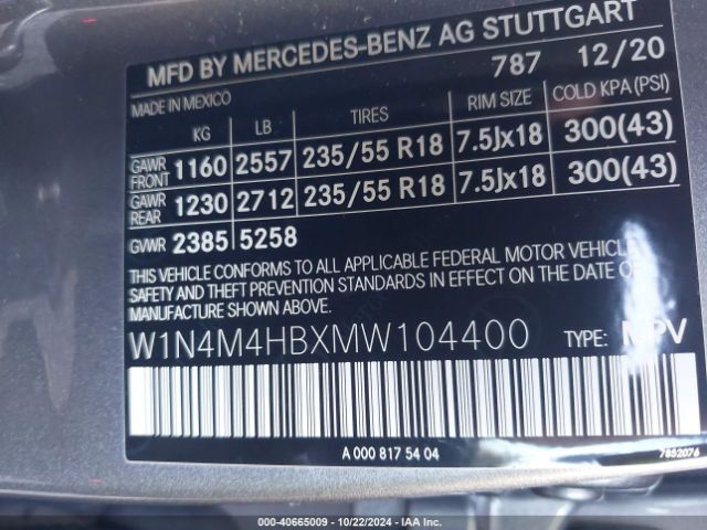 W1N4M4HBXMW104400 Mercedes-Benz Glb 250 4matic