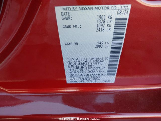 1N4BL4DV9SN307692 Nissan Altima Sv Fwd