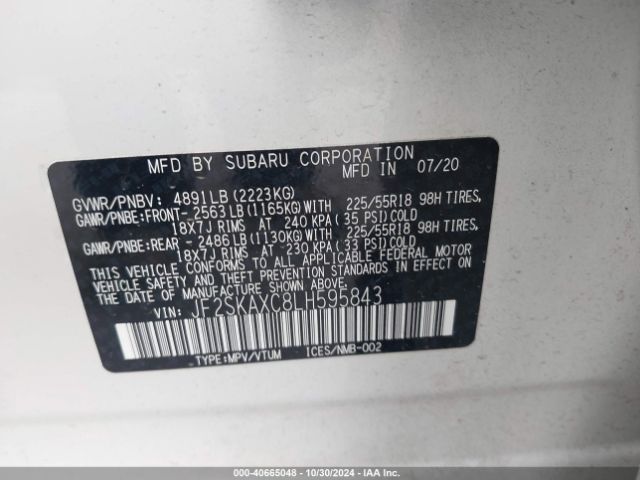 JF2SKAXC8LH595843 Subaru Forester Touring