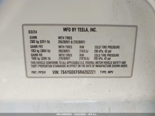 7SAYGDEF6RA262221 Tesla Model Y Performance Dual Motor All-wheel Drive