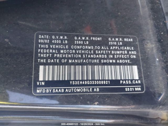 2003 SAAB 9-5 YS3EH49G333008921 Photo 8
