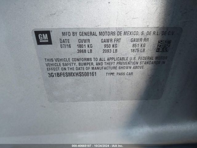 3G1BF6SMXHS508161 Chevrolet Cruze Premier Auto