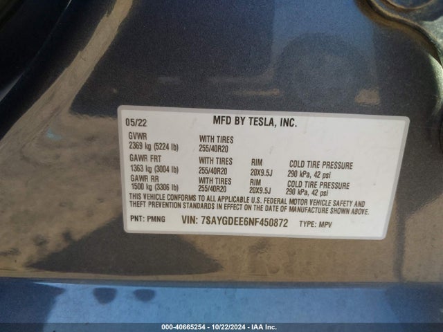 2022 TESLA MODEL Y 7SAYGDEE6NF450872 Photo 8