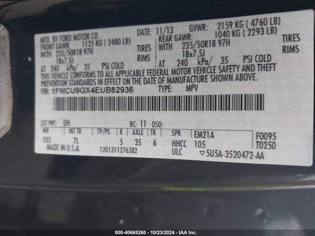 Ford ESCAPE SE 2014 1FMCU9GX4EUB82936 Image 9
