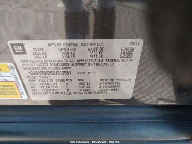 1GKKVRKD5EJ313551 GMC Acadia Slt-1