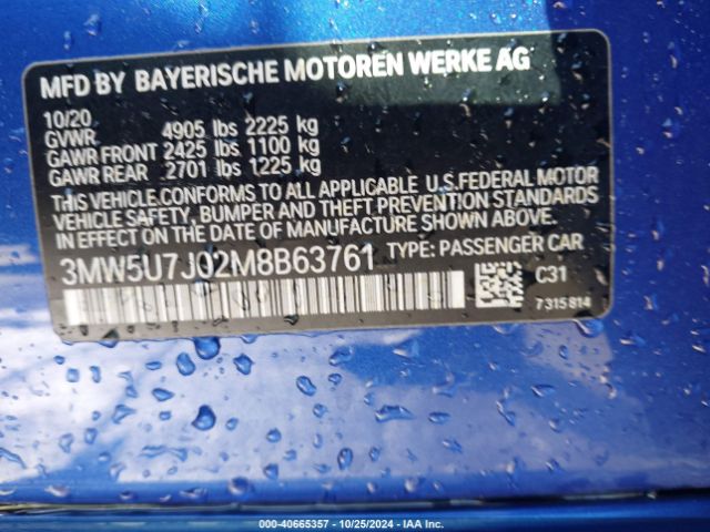 3MW5U7J02M8B63761 BMW 3 Series M340i
