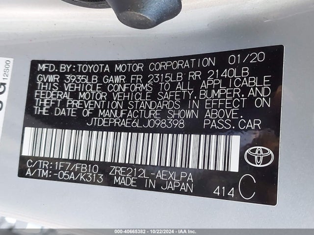 Toyota COROLLA LE 2020 JTDEPRAE6LJ098398 Image 9