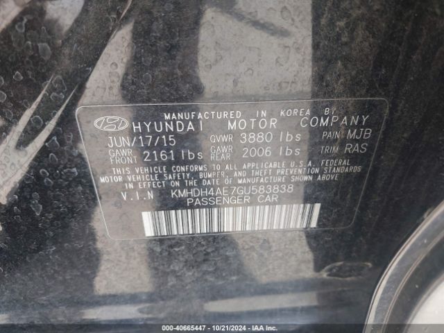 KMHDH4AE7GU583838 Hyundai ELANTRA SE