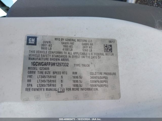 1GCWGAFF9H1297332 Chevrolet Express 2500 Work Van