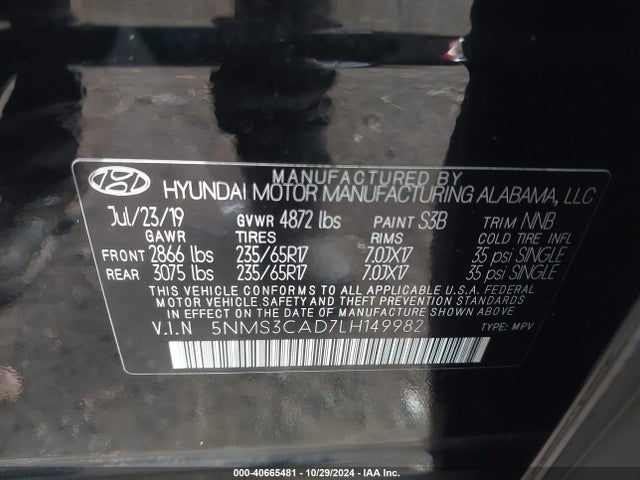 Hyundai Santa Fe Sel 2020 5NMS3CAD7LH149982 Image 9