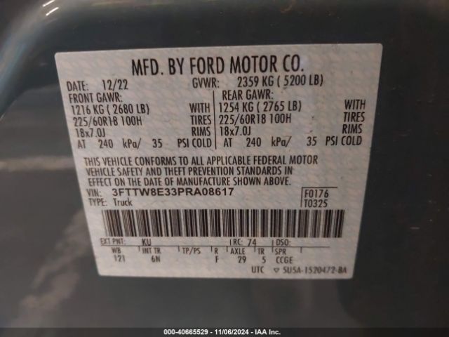 3FTTW8E33PRA08617 Ford Maverick Lariat