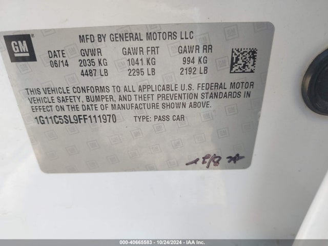 Chevrolet MALIBU 1LT 2015 1G11C5SL9FF111970 Image 9