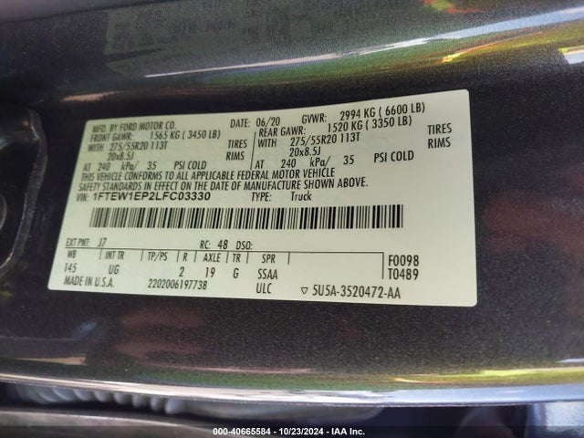 Ford F-150 Xlt 2020 1FTEW1EP2LFC03330 Image 9