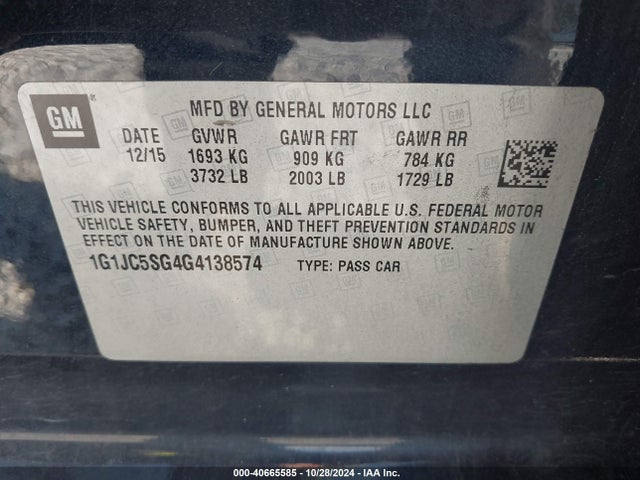 1G1JC5SG4G4138574 Chevrolet Sonic Lt Auto