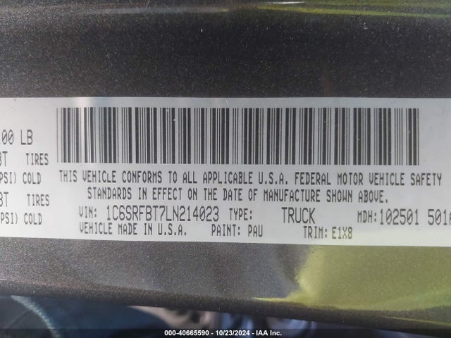 1C6SRFBT7LN214023 RAM 1500 Big Horn  4x4 6'4 Box