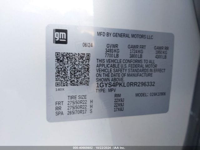 1GYS4PKL0RR296332 Cadillac Escalade Esv 4wd Sport