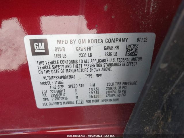 KL79MPS24PB012649 Chevrolet Trailblazer Fwd Lt