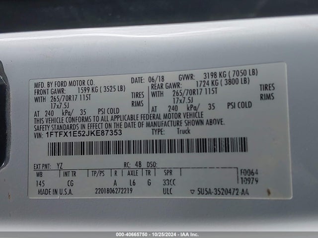 Ford F-150 Xl 2018 1FTFX1E52JKE87353 Image 9