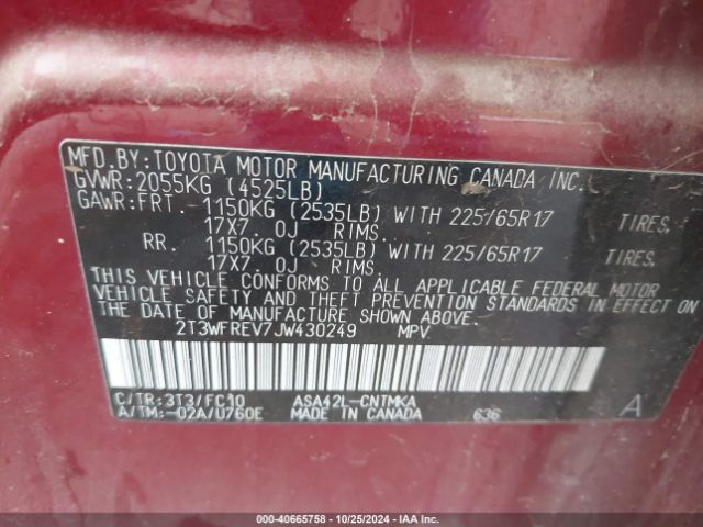 2T3WFREV7JW430249 Toyota Rav4 Adventure/xle