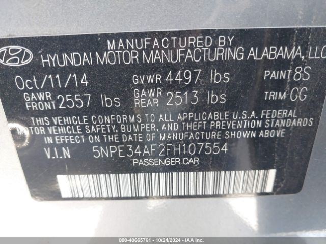 5NPE34AF2FH107554 Hyundai Sonata Limited