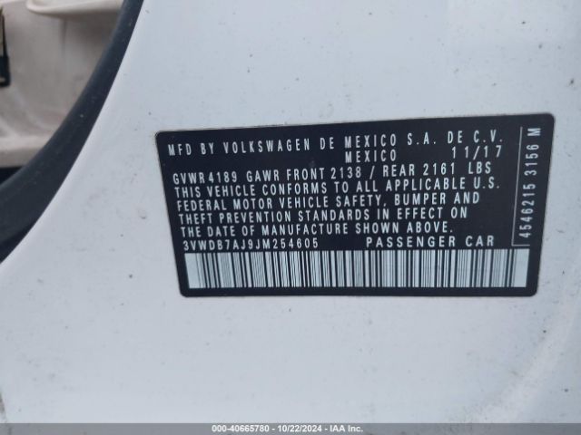 3VWDB7AJ9JM254605 Volkswagen Jetta 1.4t Se/1.4t Wolfsburg Edition