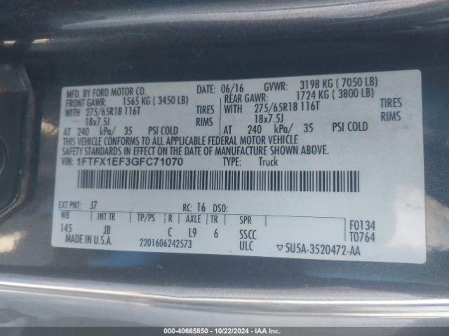 1FTFX1EF3GFC71070 Ford F-150 Xlt