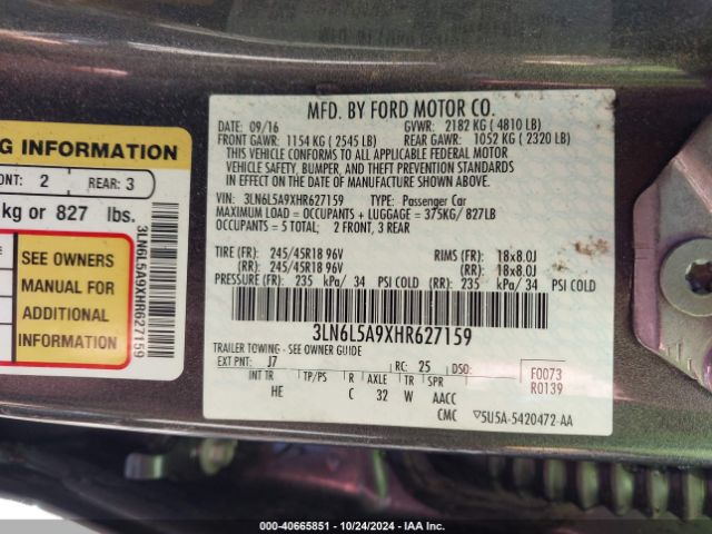3LN6L5A9XHR627159 Lincoln Mkz Premiere