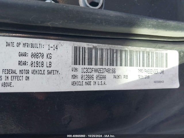 1C3CDFAA2ED748166 Dodge DART SE
