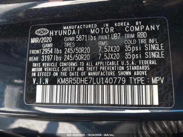 Hyundai Palisade Limited 2020 KM8R5DHE7LU140779 Image 9