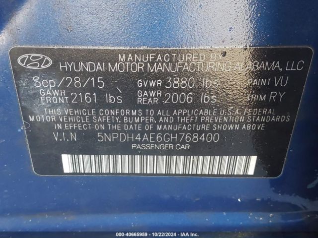 5NPDH4AE6GH768400 Hyundai Elantra Value Edition