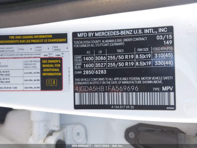 4JGDA5HB1FA569696 Mercedes-Benz Ml 350 4matic