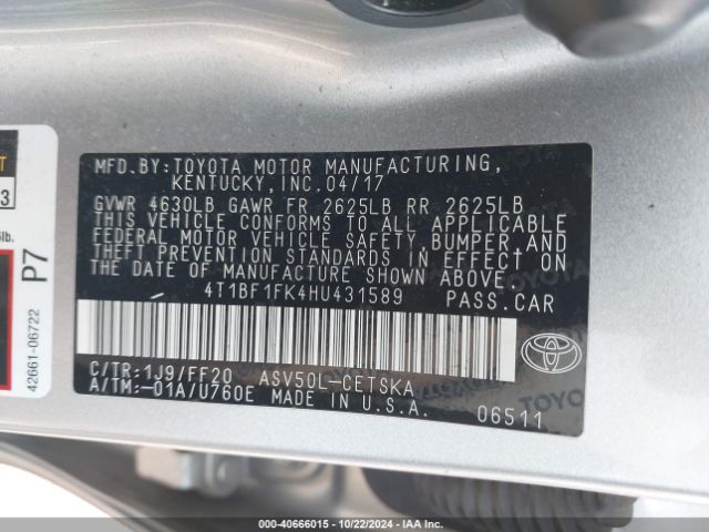 4T1BF1FK4HU431589 Toyota CAMRY SE