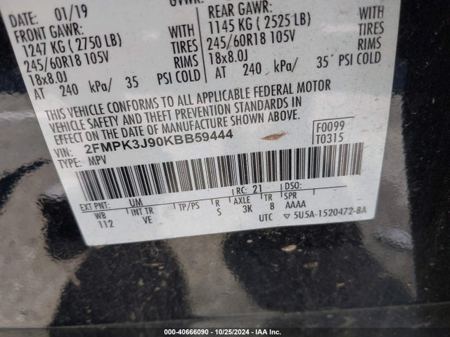 Ford EDGE SEL 2019 2FMPK3J90KBB59444 Image 9