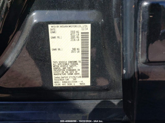 Nissan Altima 2.5 Sv 2015 1N4AL3AP5FC219218 Image 9