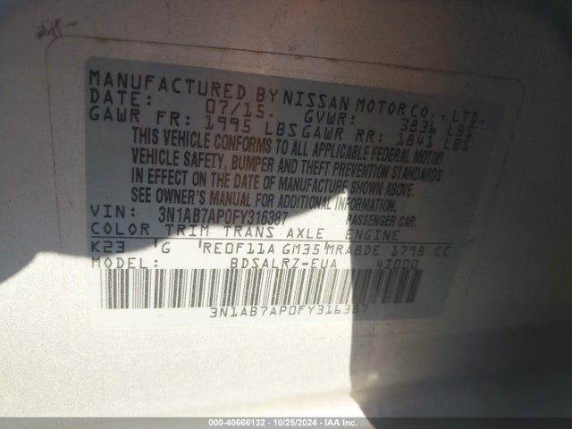 Nissan SENTRA SR 2015 3N1AB7AP0FY316387 Image 9