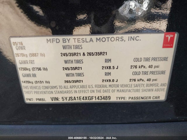 2016 TESLA MODEL S 5YJSA1E4XGF143489 Photo 8