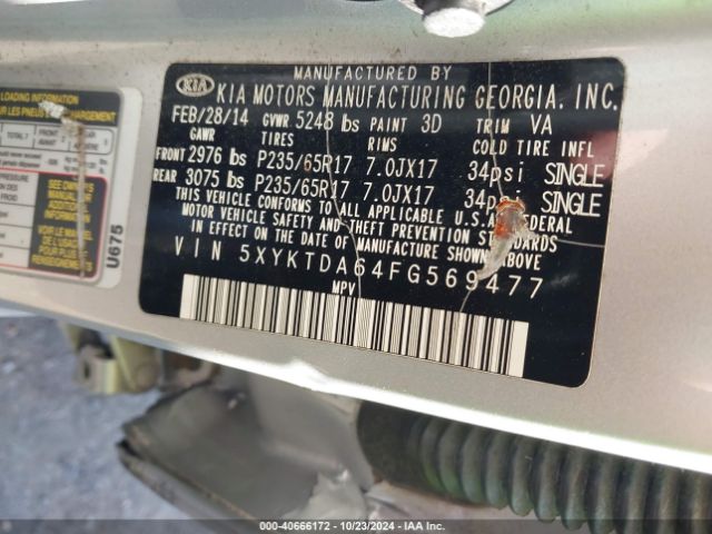 5XYKTDA64FG569477 KIA SORENTO LX