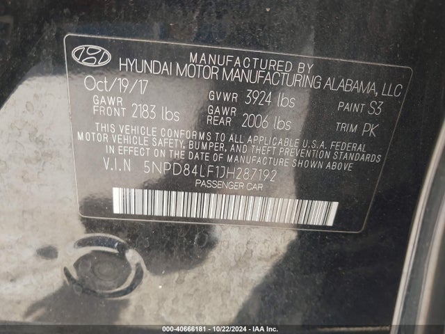 5NPD84LF1JH287192 Hyundai ELANTRA SEL