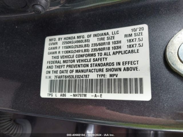 7FART6H53LE024787 Honda Cr-v Hybrid Ex