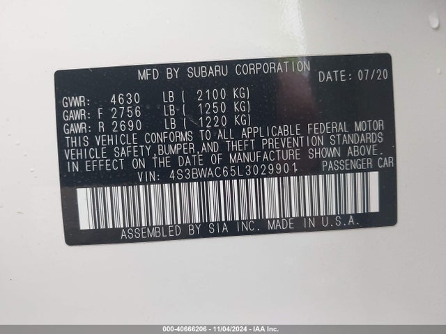4S3BWAC65L3029901 Subaru Legacy Premium