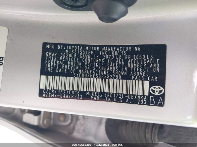5YFBURHE5GP382799 Toyota COROLLA LE