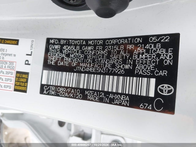 Toyota COROLLA SE 2022 JTND4MBE5N3177926 Image 9