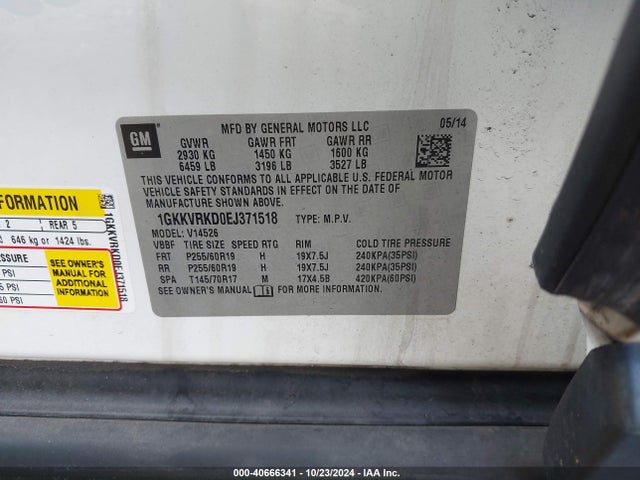 GMC Acadia Slt-1 2014 1GKKVRKD0EJ371518 Image 9