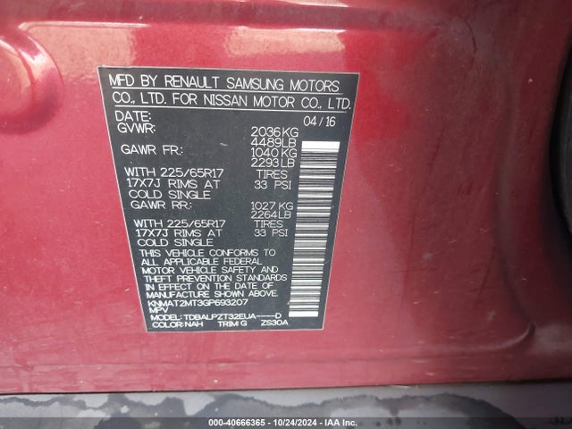 Nissan Rogue S/sl/sv 2016 KNMAT2MT3GP693207 Image 9