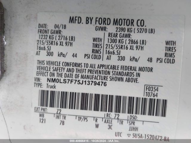 NM0LS7F75J1379476 Ford Transit Connect Xlt