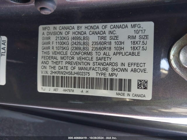 Honda CR-V EX 2018 2HKRW2H58JH602375 Image 9