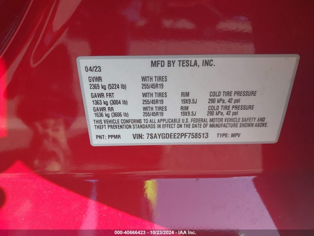 2023 TESLA MODEL Y 7SAYGDEE2PF758513 Photo 8